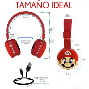 Audífonos Diadema Bluetooth Super Mario