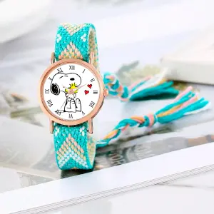 Reloj Snoopy Dorado Tejido Artesanal