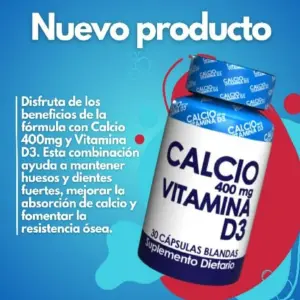 Calcio más vitamina D3 400 mg 30 cápsul