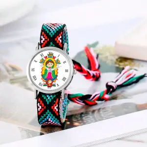 Reloj Virgen Guadalupe Plateado Tejido
