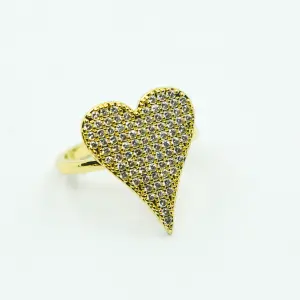 ANILLO DORADO CORAZON PUNTA CON BRILLO