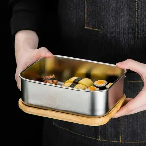 Porta Comida En Acero Y Tapa De Bambú
