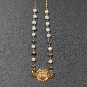 Tobillera Medalla Perlas platead rosa