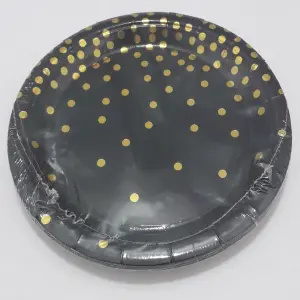 PLATO NEGRO PUNTOS DORADOS 18CM