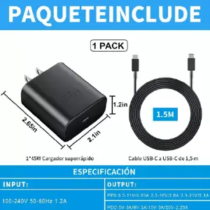 CARGADOR CARGA RAPIDA DE 45W TIPO C