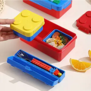 Lonchera Para Niños Tipo Lego Cubiertos