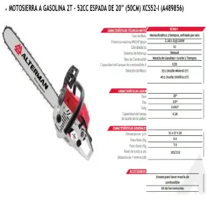 MOTOSIERRA A GASOLINA 2T / 52CC / ESPADA