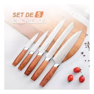 Set De Cuchillos Cocina 5 Pz En Madera