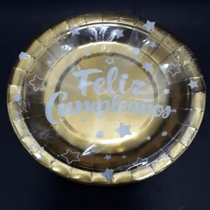 PLATO METALIZADO FELIZ CUMPLEAÑOS DORAD
