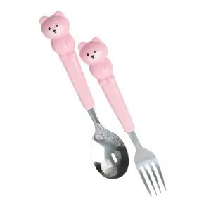Set X2 Cubiertos Niños Portatil Oso Ros