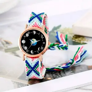 Reloj Luna Fase Lunar Dorado Tejido