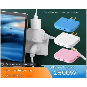 Enchufe Plano 180°  3 en 1