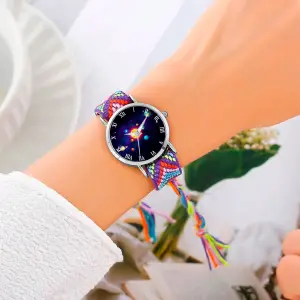 Reloj Sistema Solar Plateado Tejido Arte