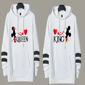 Buzo Saco Hoodie Blanco Mickey y Minnie