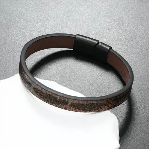 Manilla Pulsera Para Hombre Cuero Plumas