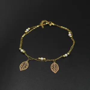 TOBILLERA DE HOJAS DOBLE CADENA