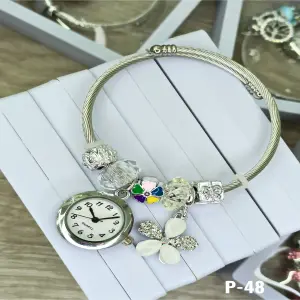 P-48 RELOJ PULSERA PLAT PERLA FLOR