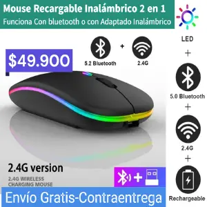 MOUSE RECARGABLE INALAMBRICO RGB BT