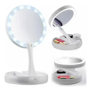 Espejo De Maquillaje Luz Led Doble Cara
