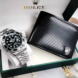 RELOJ ROLEX PLATANEGRO+ESTUCHE+BILLETERA