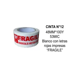 Cinta de Embalaje FRAGILE Cinta 48mmx100Y 50MIC - Cinta 48mmx100Y 50MIC “FRAGILE” N°12