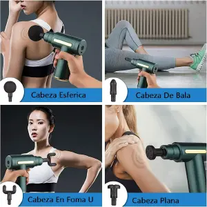 Masajeador Pistola 6 Niveles 4 Cabezales