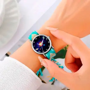 Reloj Luna Fase Lunar Plateado Tejido