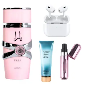 PERFUMES YARA+AIRPODS+PERFUMERO+CREMA