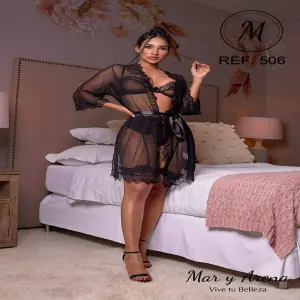 SEXY  KIMONO TRANSPARENCIA CON ENCAJE