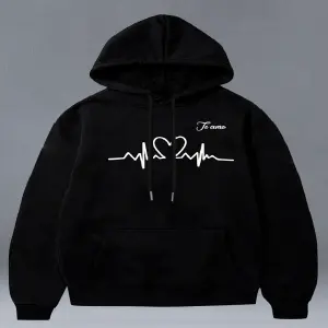 Buzo, Saco Hoodie negro Corazón eléctro