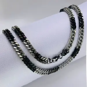 Cadena Negro-Plateado Doble Eslabon 2mm