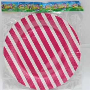 PLATO CARTON FUSCIA RAYAS BLACAS BOLSA