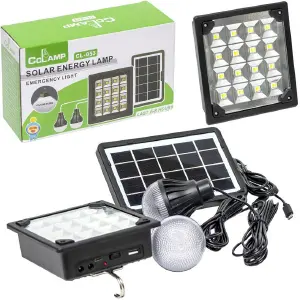 KIT PANEL SOLAR, LAMPARA + 2 BOMBILLOS