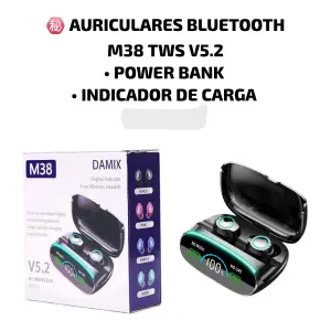 Audífonos BT M38 TWS V5.2: Tu Música Sin Límites con Power Bank Integrado - audiculares bt m38 tws v5.2 power bank