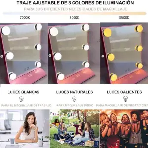 Espejo de Tocador con Luz LED Integrada: Ilumina tu Belleza - Espejo Led 6 Bombillas