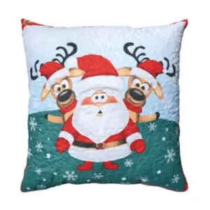 Cojín Navideño 'Papá Noel y Renos': ¡Ambiente Festivo Garantizado! - Cojin Estampado Navidad Papa Noel Renos
