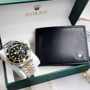Elegancia Bicolor Negra: Reloj, Estuche y Cartera Exclusivos - RELOJROLEXBICOLORNEGRO+ESTUCHE+BILLETERA