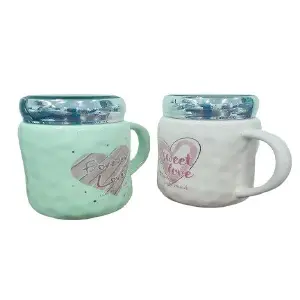 Elegante Taza de Cerámica con Tapa - 450 ML - MUG DE CERÁMICA CON TAPA, 450 ML