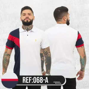 Polo Combinada: Elegancia y Comodidad en un Solo Diseño - 068A POLO COMBINADA BLANCO AZUL OSC