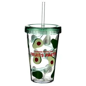 Termo Vaso con Pitillo y Diseño Espiral de Aguacate - Termo Vaso Pitillo Espiral Tapa Aguacate