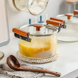 Olla de Vidrio Elegante con Asas de Madera Natural - Olla de vidrio con agarraderas madera