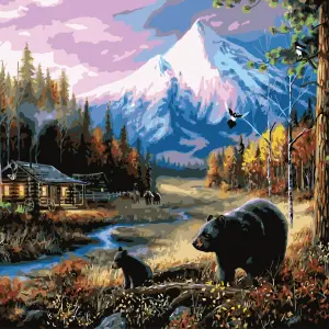 Cuadro para pintar por números: Oso y Cascada (D. Óxido) - Cuadro para pintar por numeros