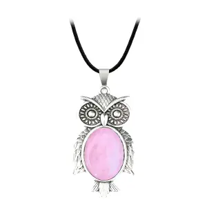 Collar "Búho de la Sabiduría y la Suerte" con Cuarzo Rosa - Collar Búho Sabiduria Suerte Cuarzo Rosa