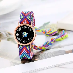 Reloj Luna Fase Lunar Dorado Tejido: Elegancia Celestial en tu Muñeca - Reloj Luna Fase Lunar Dorado Tejido