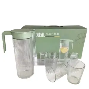 Set Exclusivo de Jarra con Tapa y Agarre, Incluye 4 Vasos de Vidrio Brillante - Set Jarra Tapa Agarre 4 Vasos Vidrio
