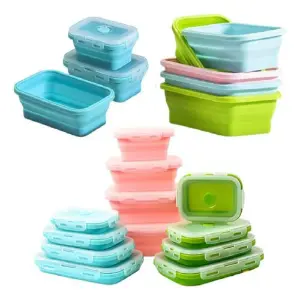 Set de 4 Recipientes Plegables de Silicona: ¡Organización Inteligente para tu Cocina! - Set Recipientes x4 Plegable En Silicona