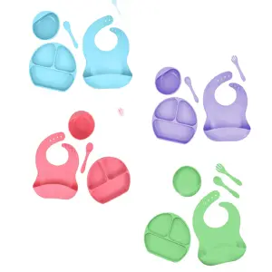 Set de Vajilla de Silicona para Bebé: ¡Comidas Seguras y Divertidas! - Set Platos Vajilla Silicona Bebe x5 Pz
