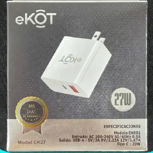 Adaptador Ekot de 2 Entradas - Potencia Inteligente de 27W - ADAPTADOR EKOT 2 ENTRADAS EK 27W