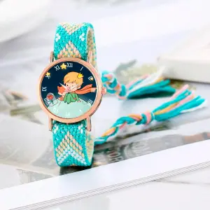 Reloj "El Principito" Dorado: Artesanía que Inspira - Reloj Principito Dorado Tejido Artesanal