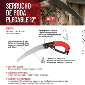 Serrucho de Poda Plegable de 12 Pulgadas